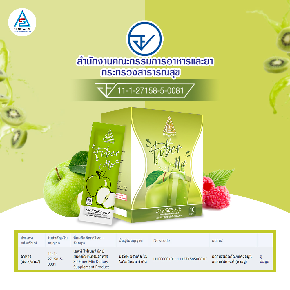 SP FIBER MIX -เอสพี ไฟเบอร์ มิกซ์  ผลิตภัณฑ์เสริมอาหาร ที่เหมาะสำหรับผู้ที่มีอาการท้องผูก ขับถ่ายยาก และผู้ที่ต้องหารขจัดสารพิษออกจากร่างกาย